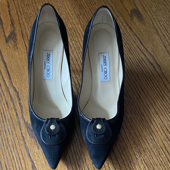 Jimmy Choo Shoes - Jimmy Choo Black Suide Heels with Buckle Detail